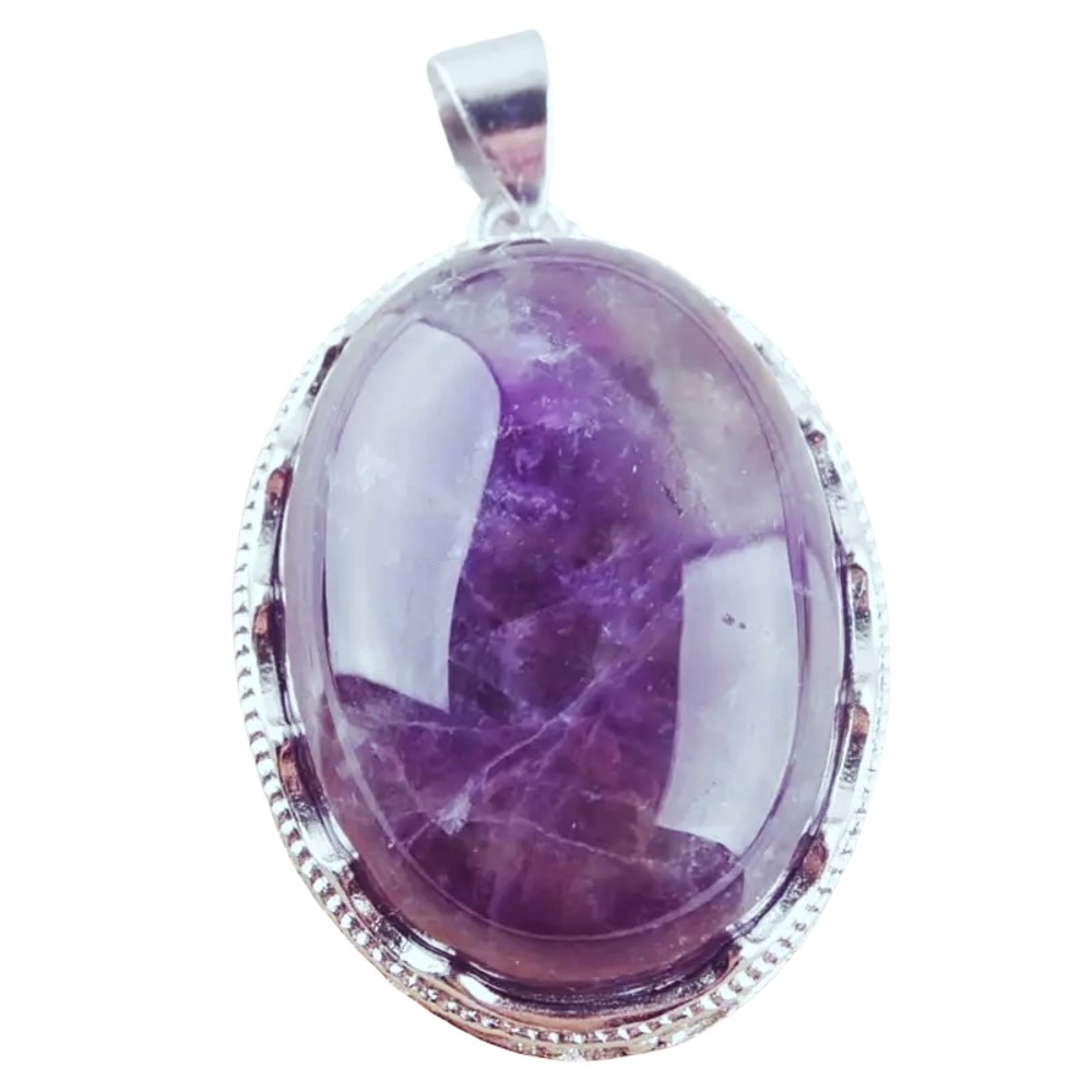 Amethyst Gemstone Pendant | Silver Plated Necklace with Genuine Purple A…